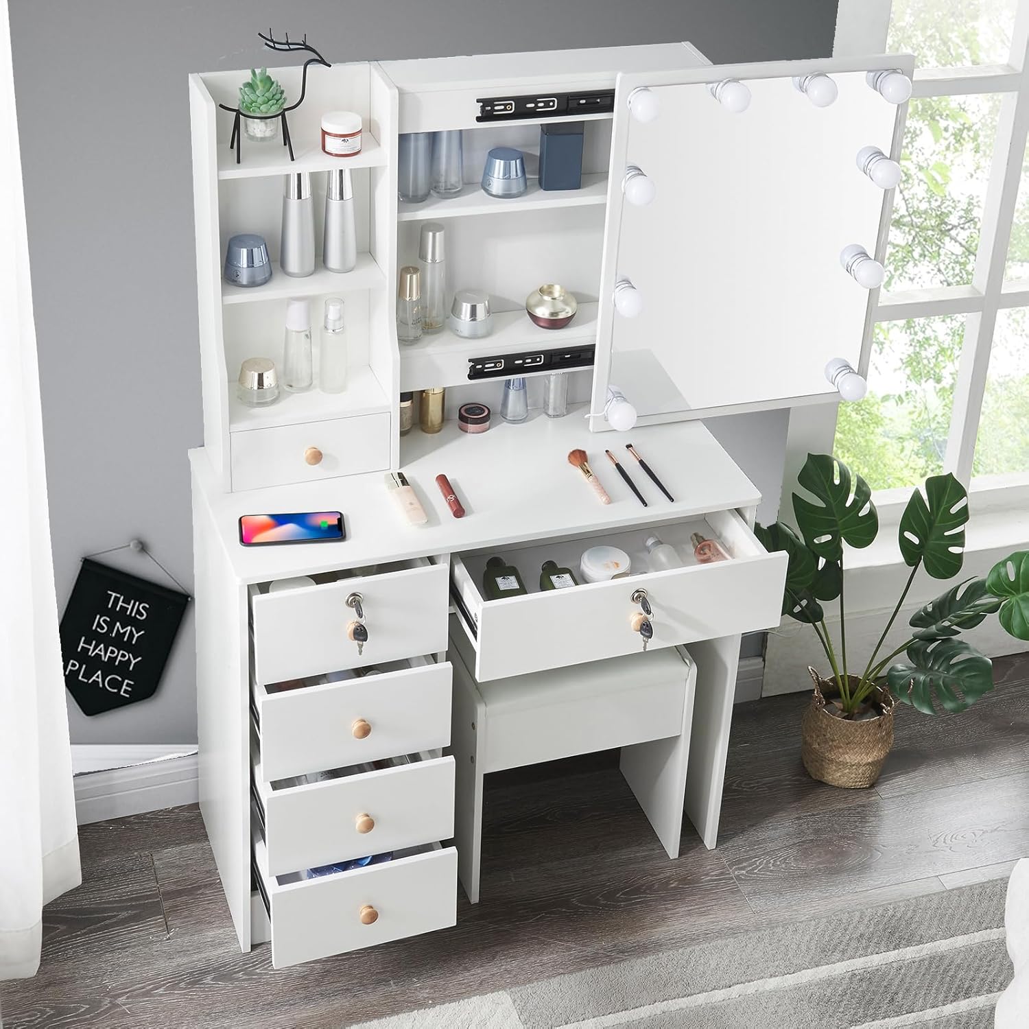 Vanity Desk with Lights,Makeup Vanity with Drawers, Vanity Set 3 Lighting Modes Brightness Adjustable