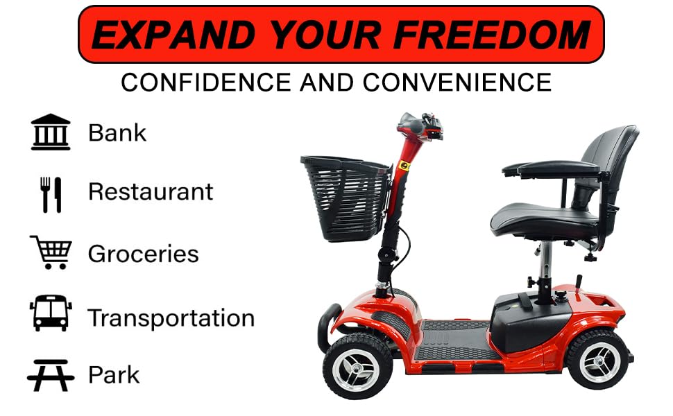 Battery Powered 4 Wheel Mobility Scooter for Seniors-Electric Scooter for Adults- Heavy Duty Structure for All Terrain Indoor Outdoor Maximum Load