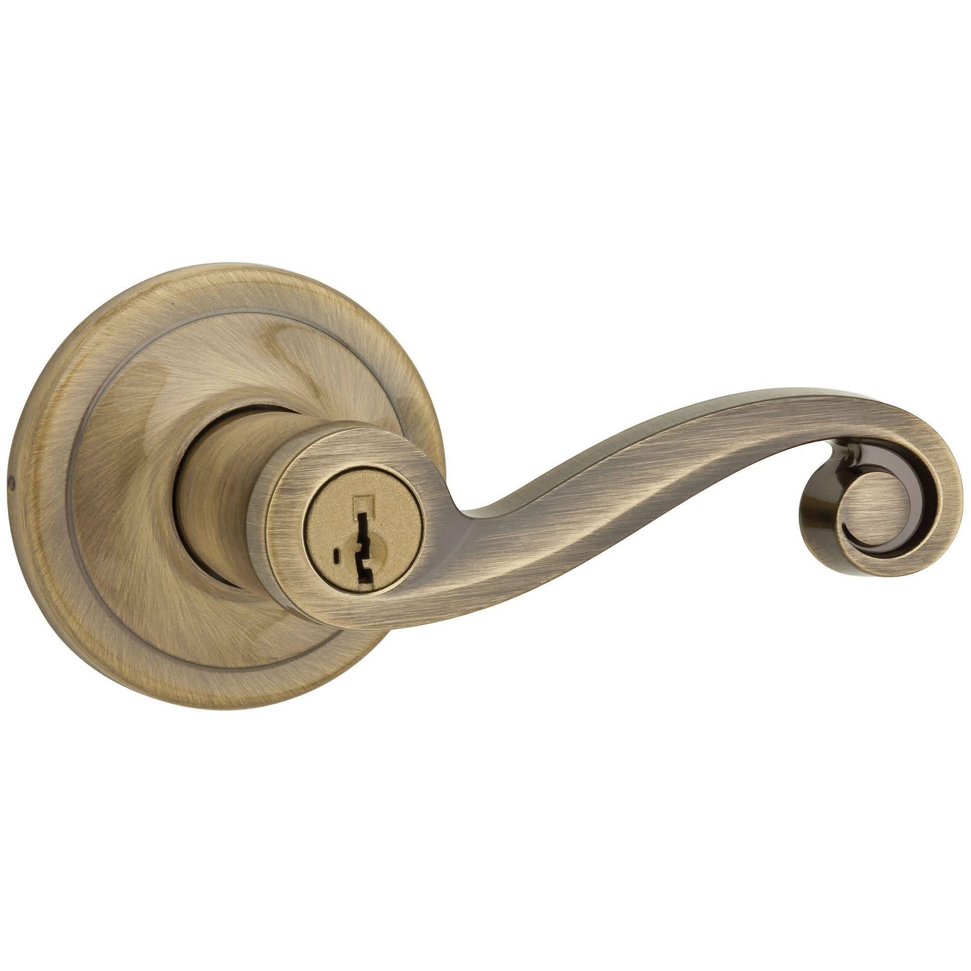 Kwikset 750LL-S Lido Storeroom Keyed Entry Door Lever Set with Smart KEY, Antique Brass