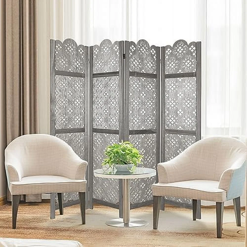 JDZHAPPYLIFE 6 Panel Room Divider  Folding Room Divider Freestanding Privacy Screen Divider  Carved Wood Room Divider for Bedroom Home Office