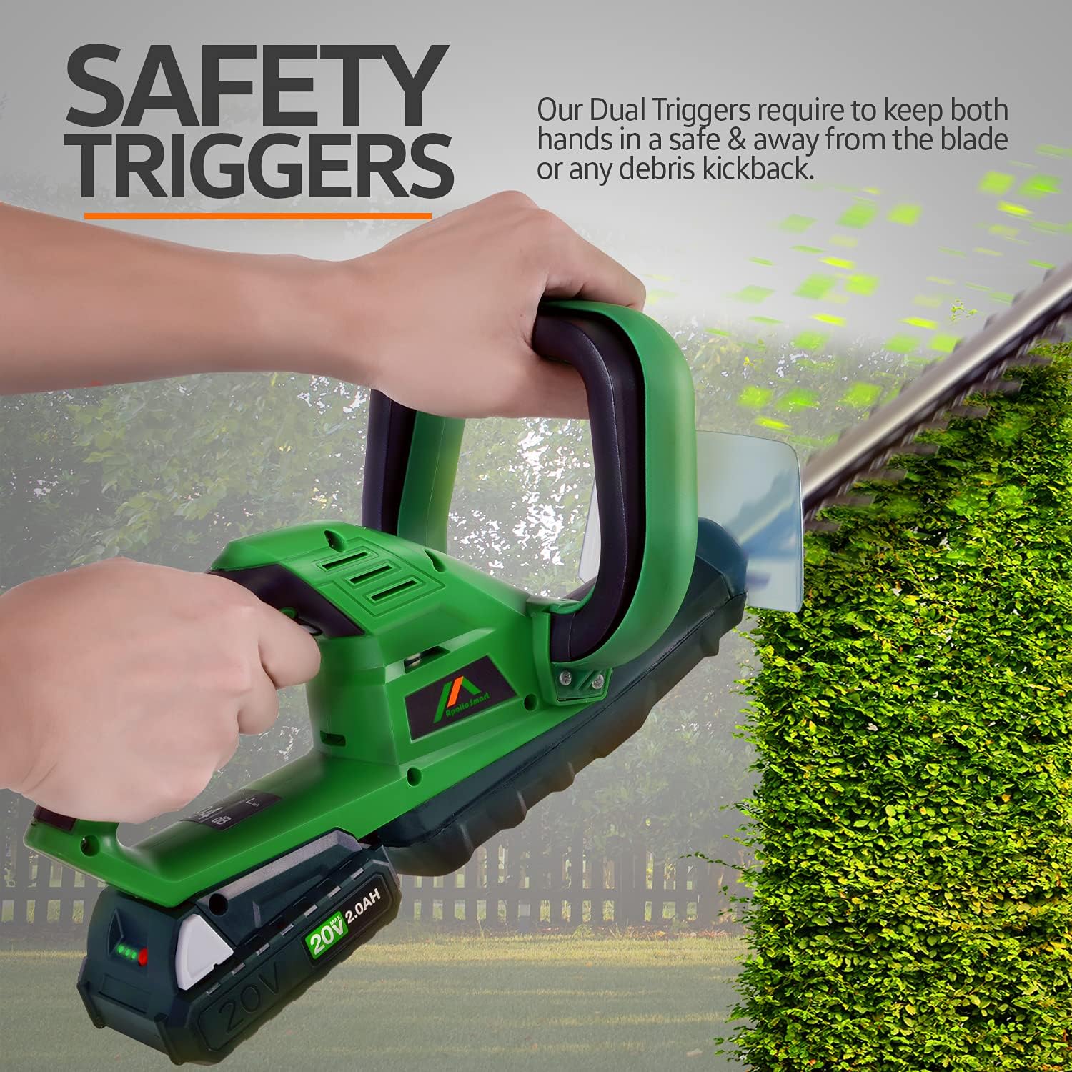 Apollo Smart Hedge Trimmer 17-Inch Cordless Electric 20V 2Ah Lightweight Lawn and Garden Landscaping