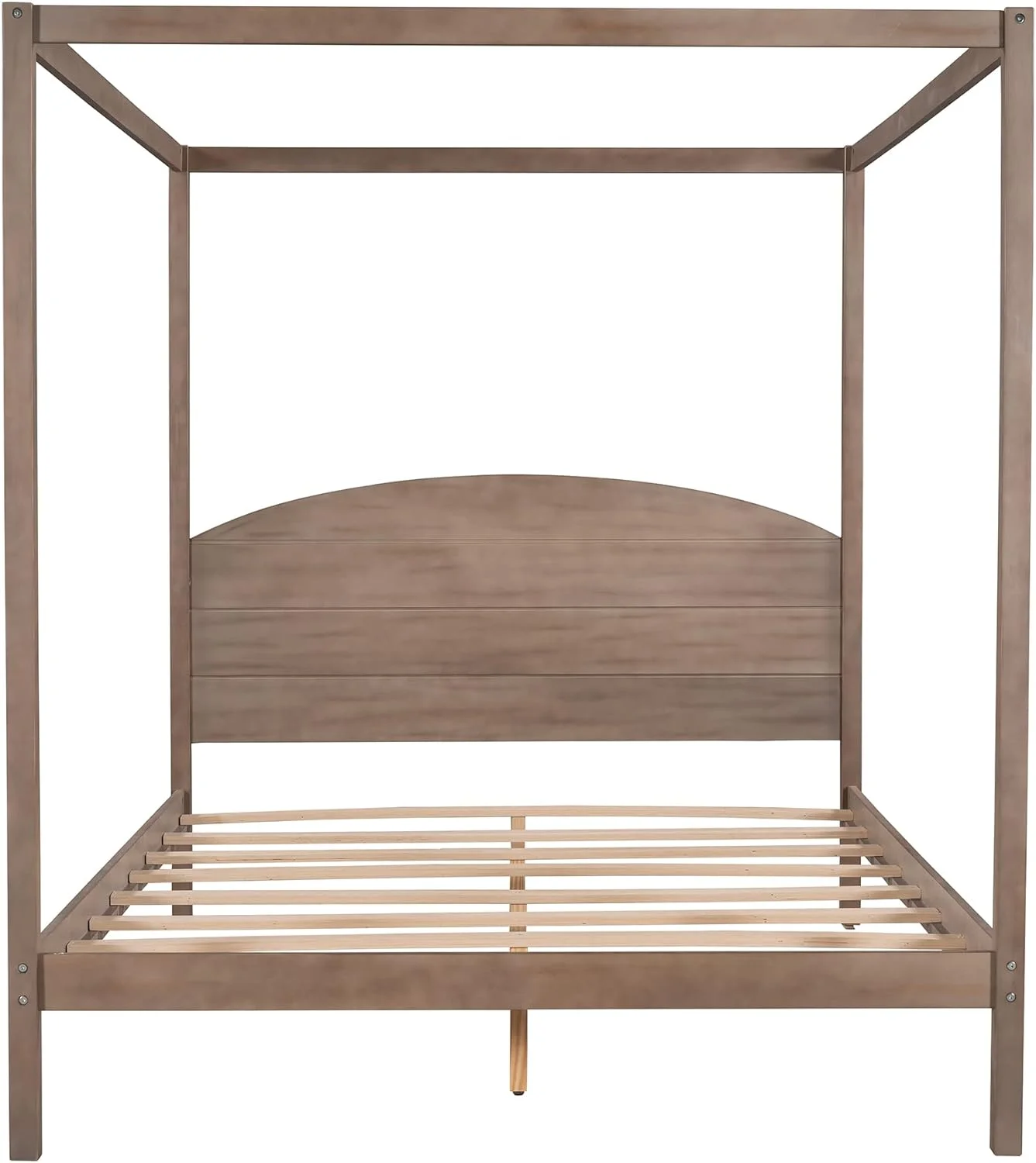 Queen Canopy Bed With Headboard And Slat Support, 4-Post Canopy Bed Queen Size, Wood Queen Platform Bed Frame For Kids Teens Adults