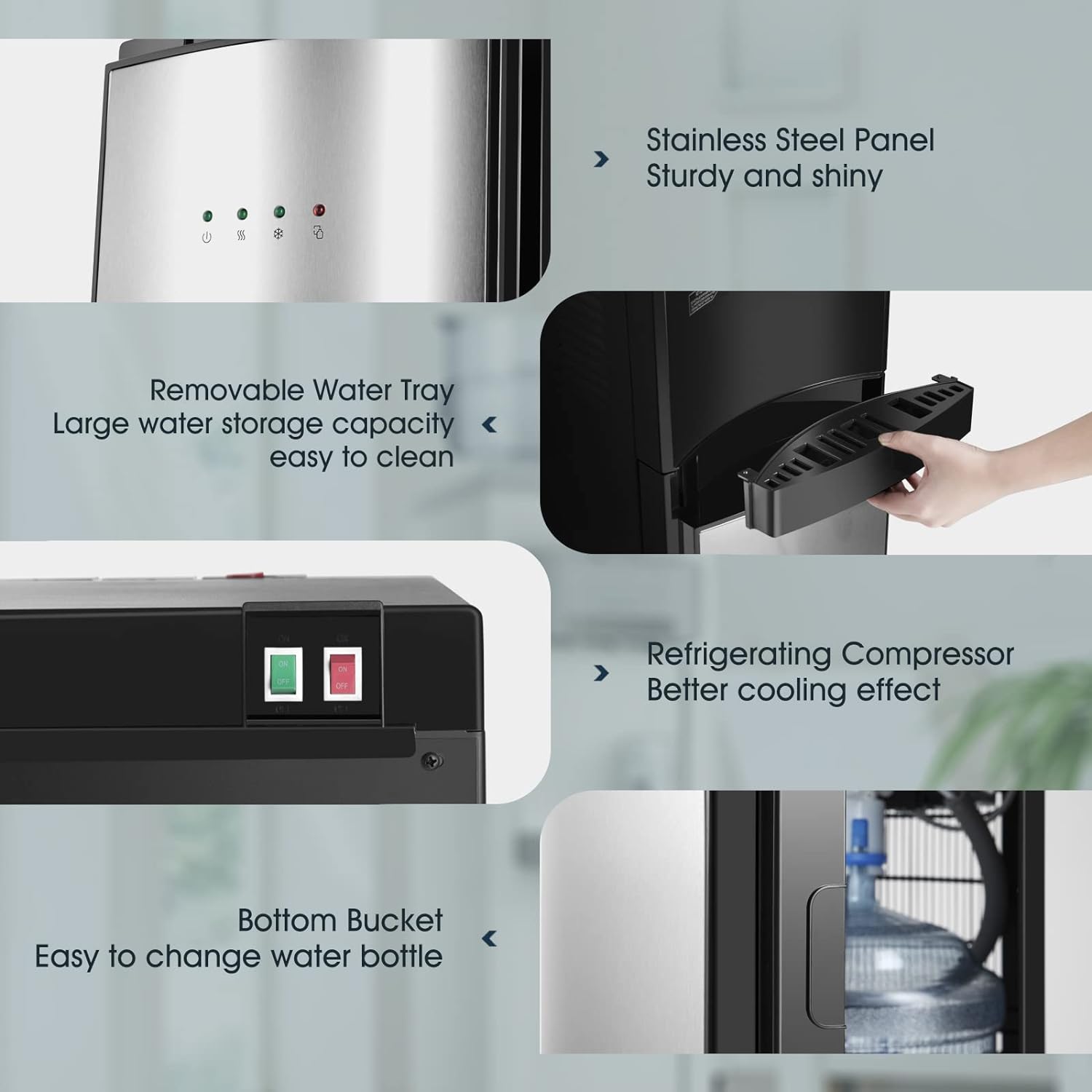 Bottom Loading Water Dispenser 5 Gallon,Hot Cold and Room Water Cooler with 3 Temperature Spouts