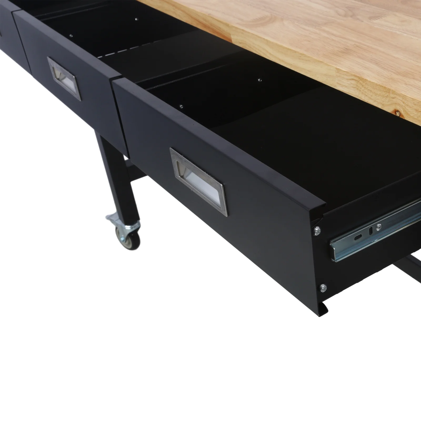 60in Work Bench, Adjustable Workbench with Drawer Storage, Heavy Duty Bamboo Wood Work Table with Wheels for Garage Home Office