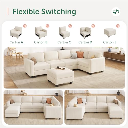 HONBAY Corduroy Modular Sectional Couch with Storage L-Shaped Sectional Couches for Living Room 6 Seater Modular Sofa, Dark Gray