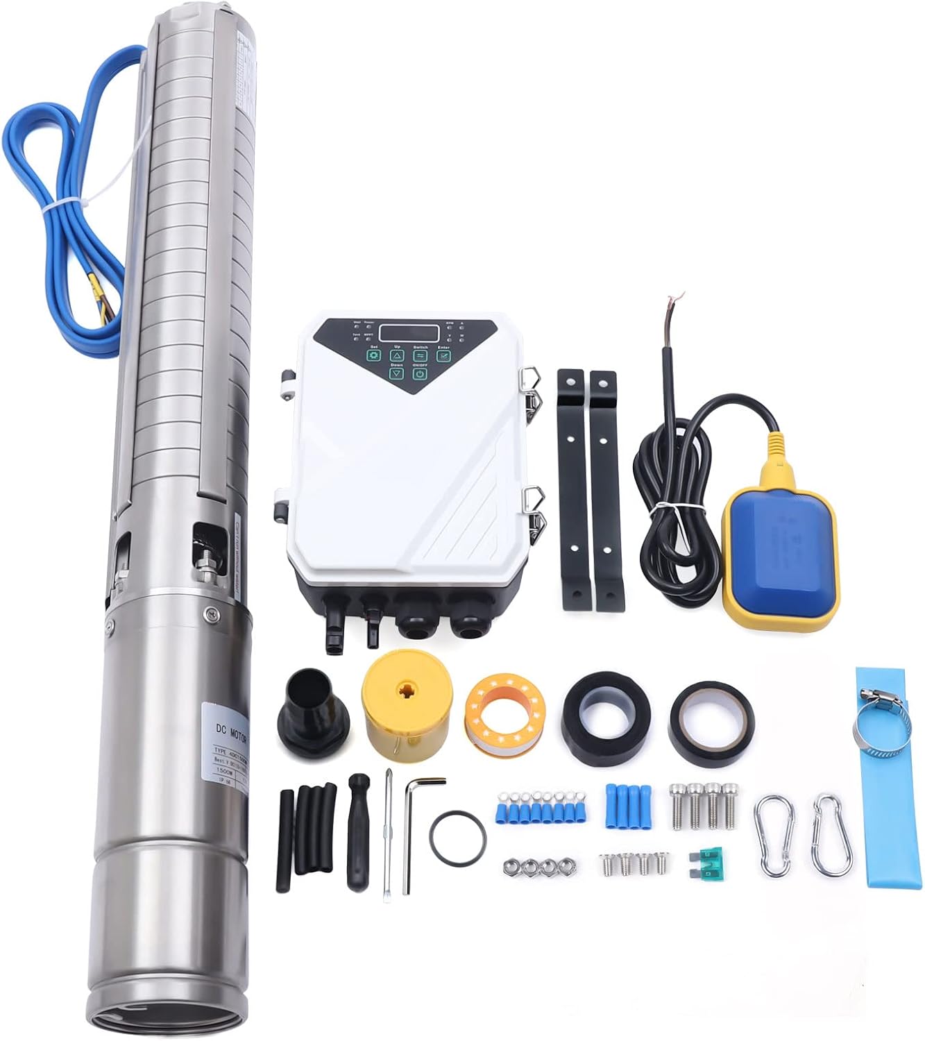 Solar Water Pump Solar Pool Pump with MPPT Controller Solar Well Pump Kit Powered Water Pump 1500W Stainless Steel Deep Well Submersible Pump for