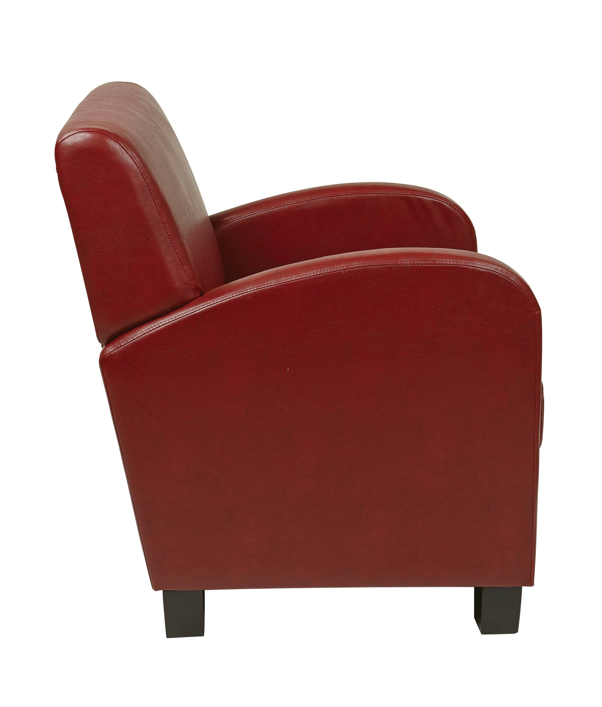 Osp Designs Club Chair, Crimson Red Bonded Leather with Espresso Legs