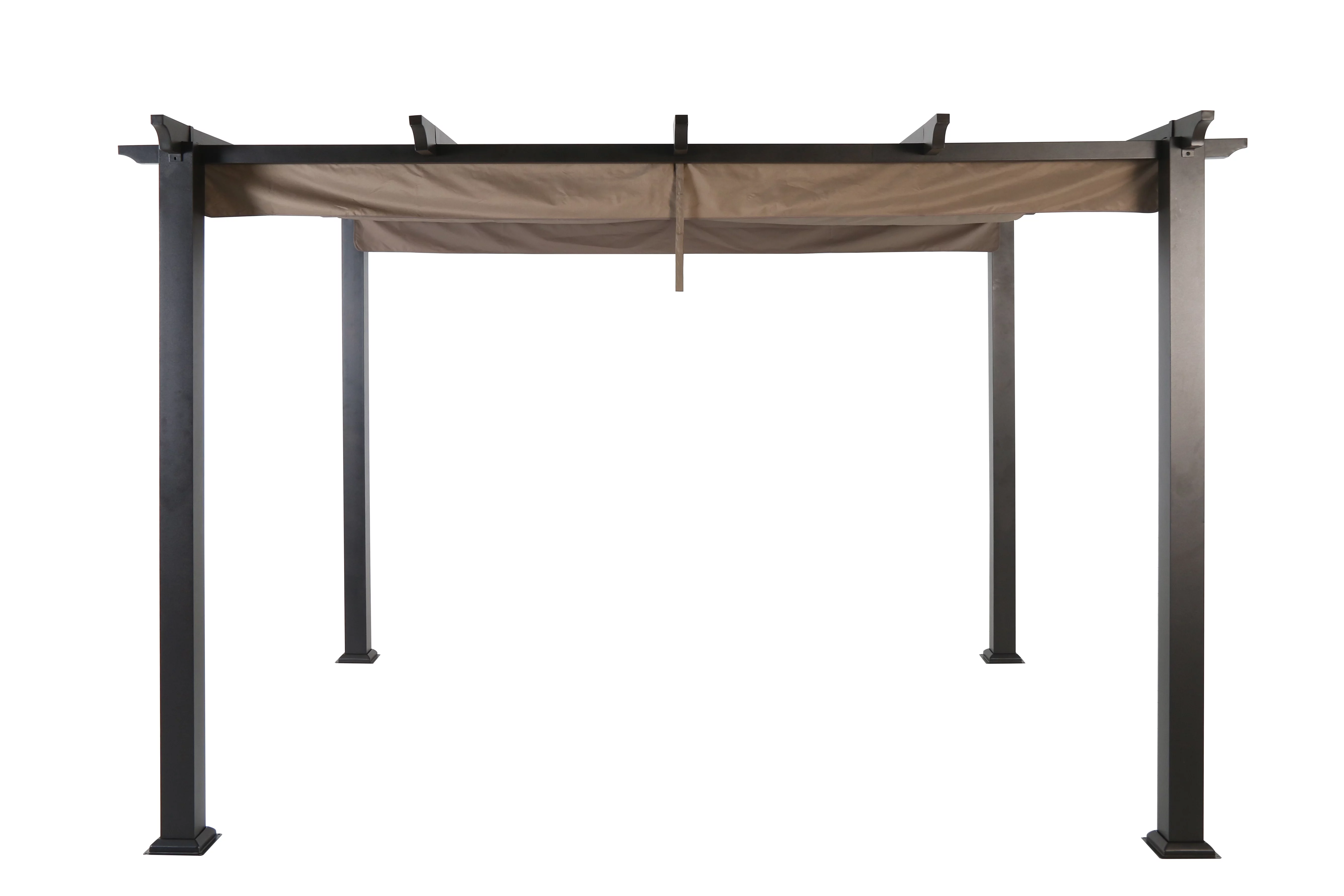 Better Homes & Gardens Meritmoor 9.5'L x 11.8'W x 7.7'H Steel Pergola with Canopy, Black/Brown