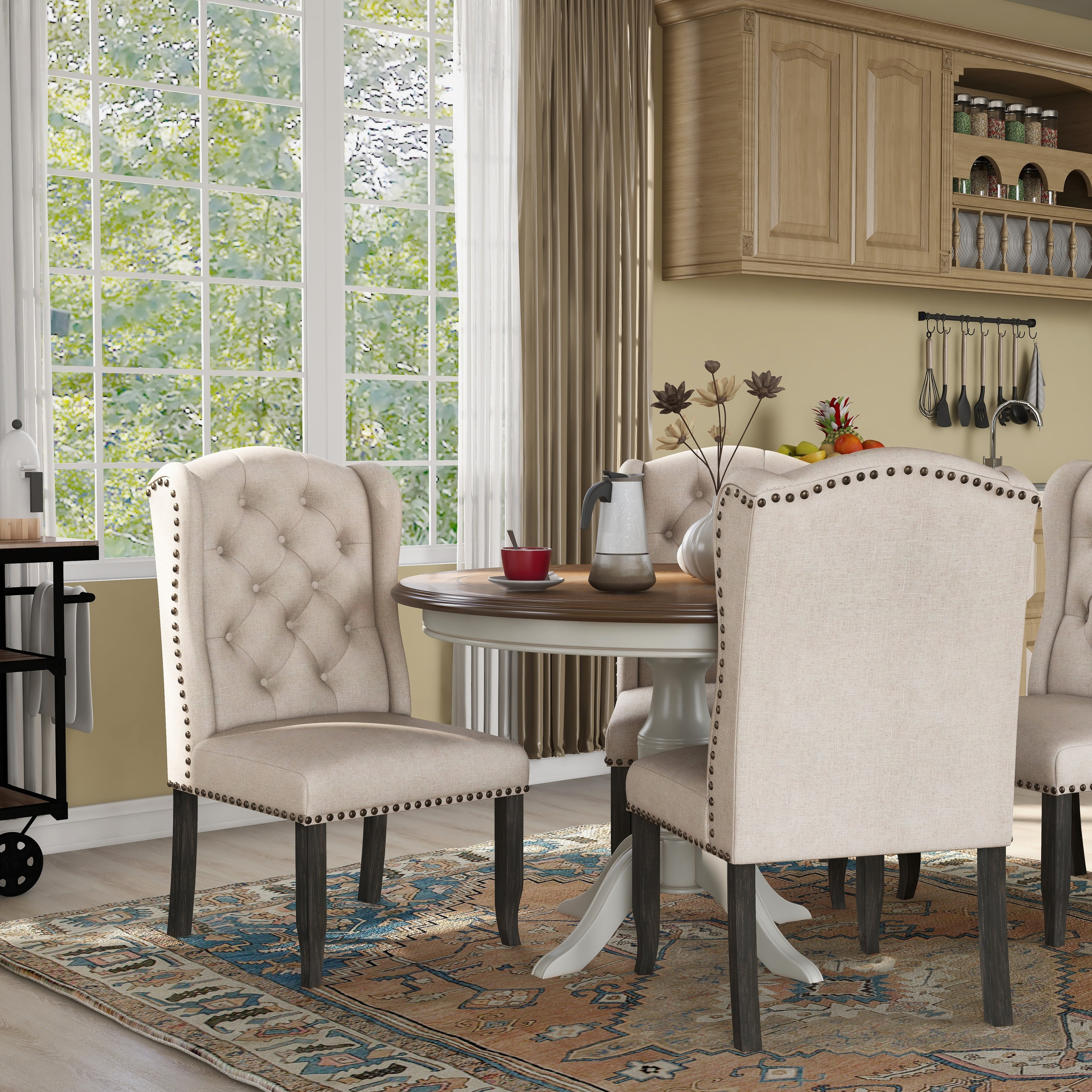 Furniture of America Tays Tufted Linen Wingback Dining Chairs (Set of 2) by  Beige Upholstered