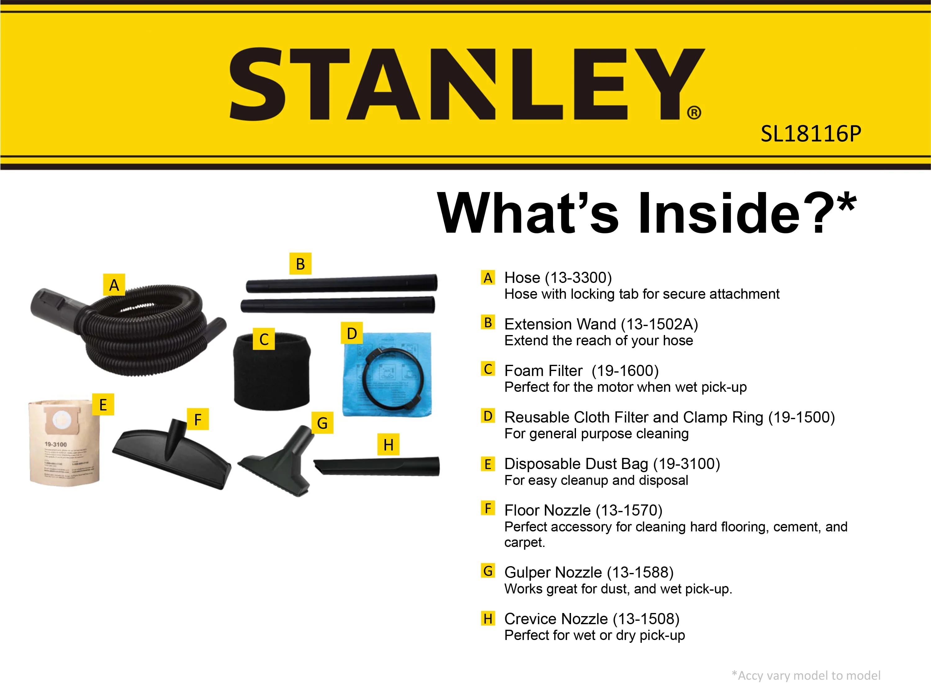 STANLEY 6 Gallon 4 Peak HP Poly Wet Dry Vacuum SL18116P