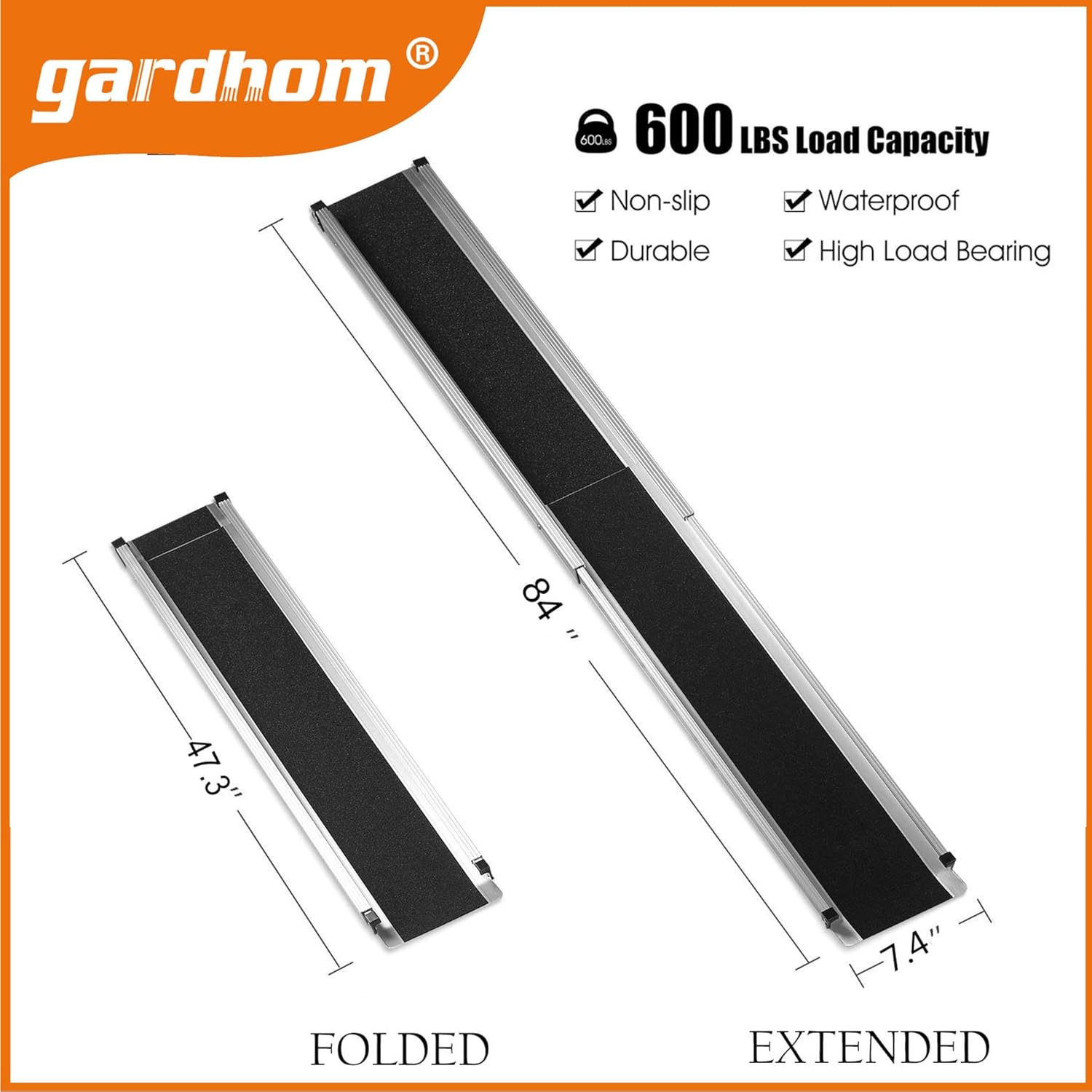 Wheelchair Ramps for Steps, gardhom 5FT Folding Portable Traction Antiskid Aluminum Loading Ramp-2 Section Telescopic for Scooters Car Doorways