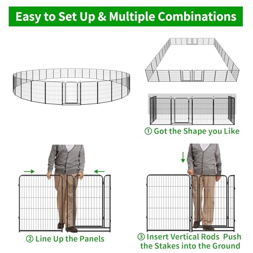 Dog Playpen Outdoor Extra Wide 12 Panels Heavy Duty Anti-Rust Coating-Strengthened Dog Fence 40" Height with Doors Portable for RV Camping Yard