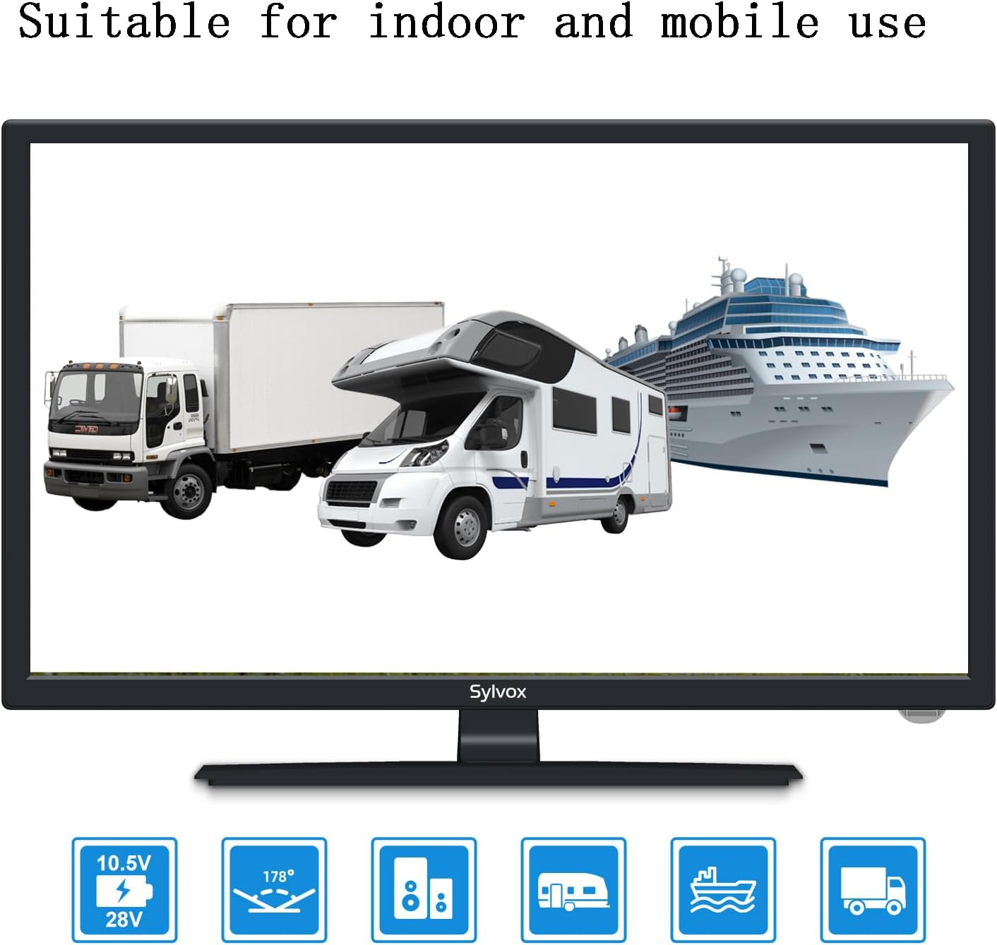 SYLVOX 24'' TV 12/24 Volt TV 1080P FHD RV TV, with Digital Video Disc Player FM Radio Base and Digital Noise Reduction