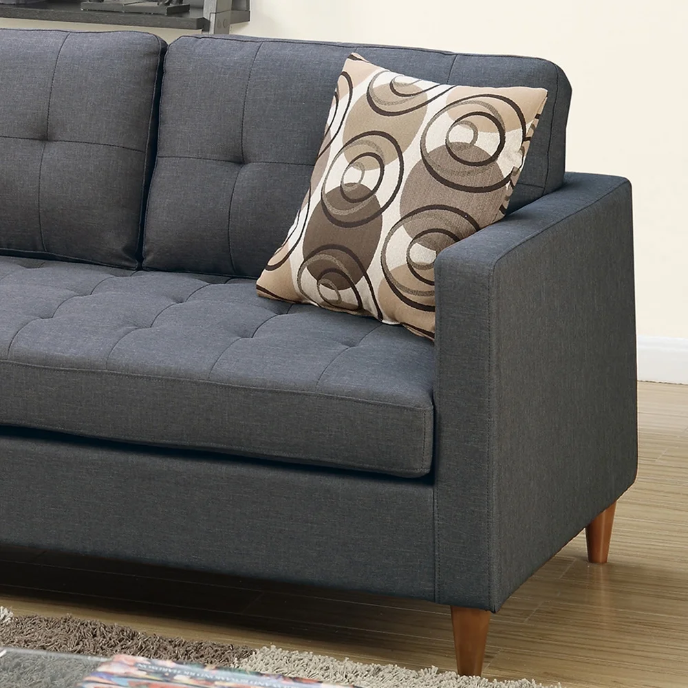 2 Piece Sectional Sofa with Accent Pillows in Blue Grey