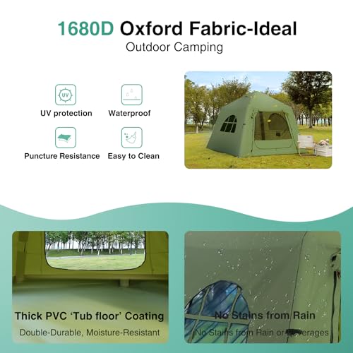 2025 Upgraded Waterproof Inflatable Camping Tent, Large Blow-Up Air Tent, No Assembly Needed Luxury Glamping House, Oxford Fabric