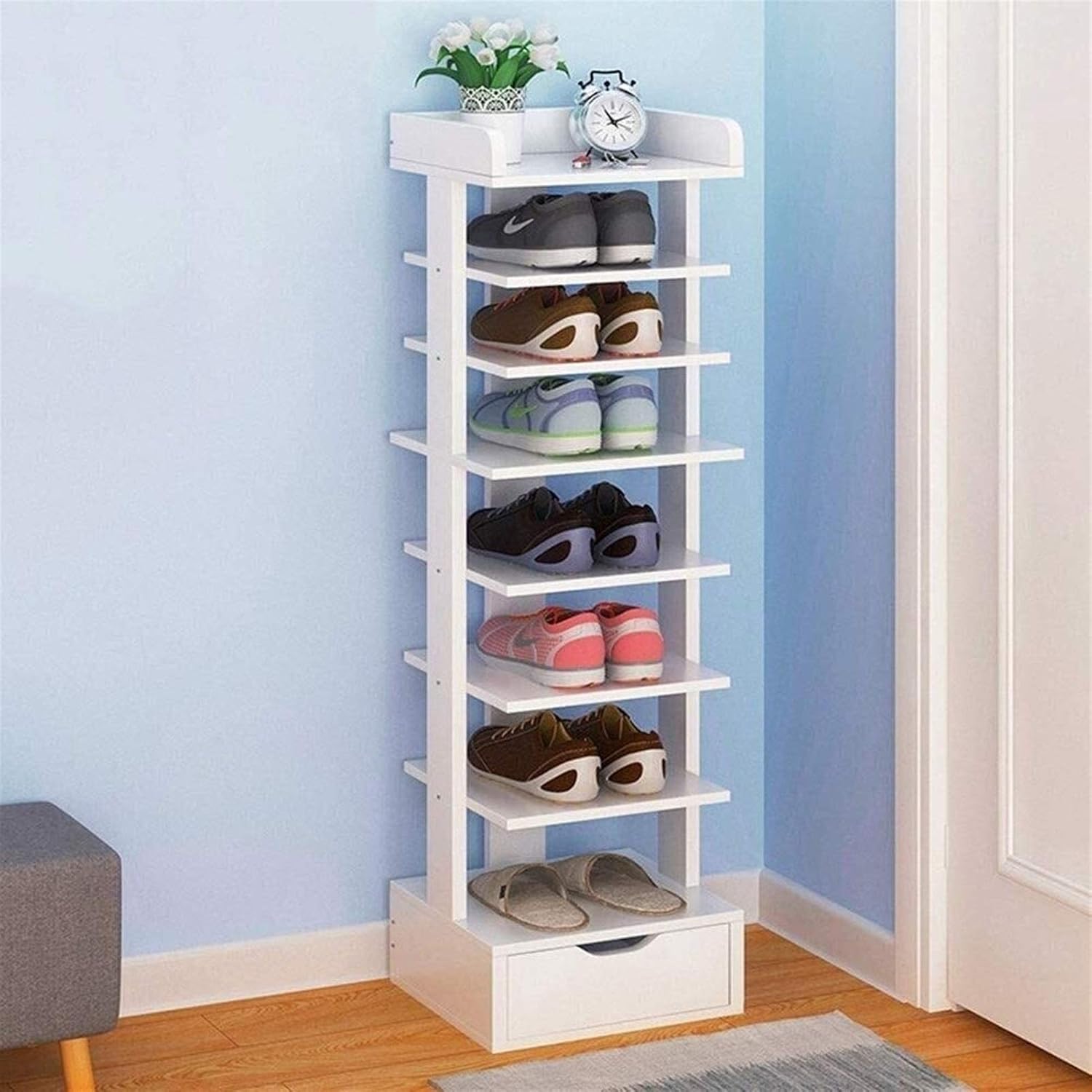 Home Shoe Cabinet Shoe Rack Tall Shoe Rack Narrow Adjustable Shelf Organiser Holder Balcony Corner Door Strong and Durable Stand Multi-Function Rack
