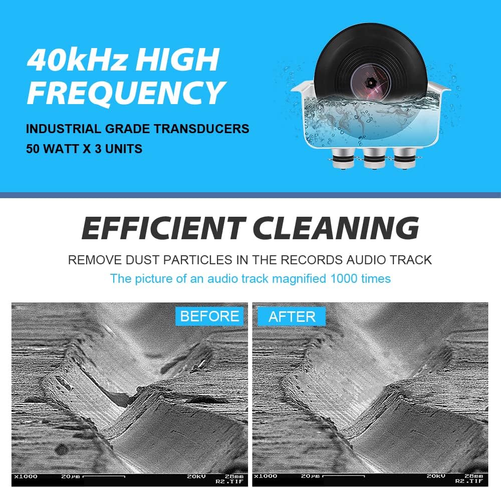 WEWU ROUNDS LP Vinyl Record Ultrasonic Cleaner with Records Bracket 1-5 Records Per Batch Raising Descending Auto-Drying (Gray Mechanical)