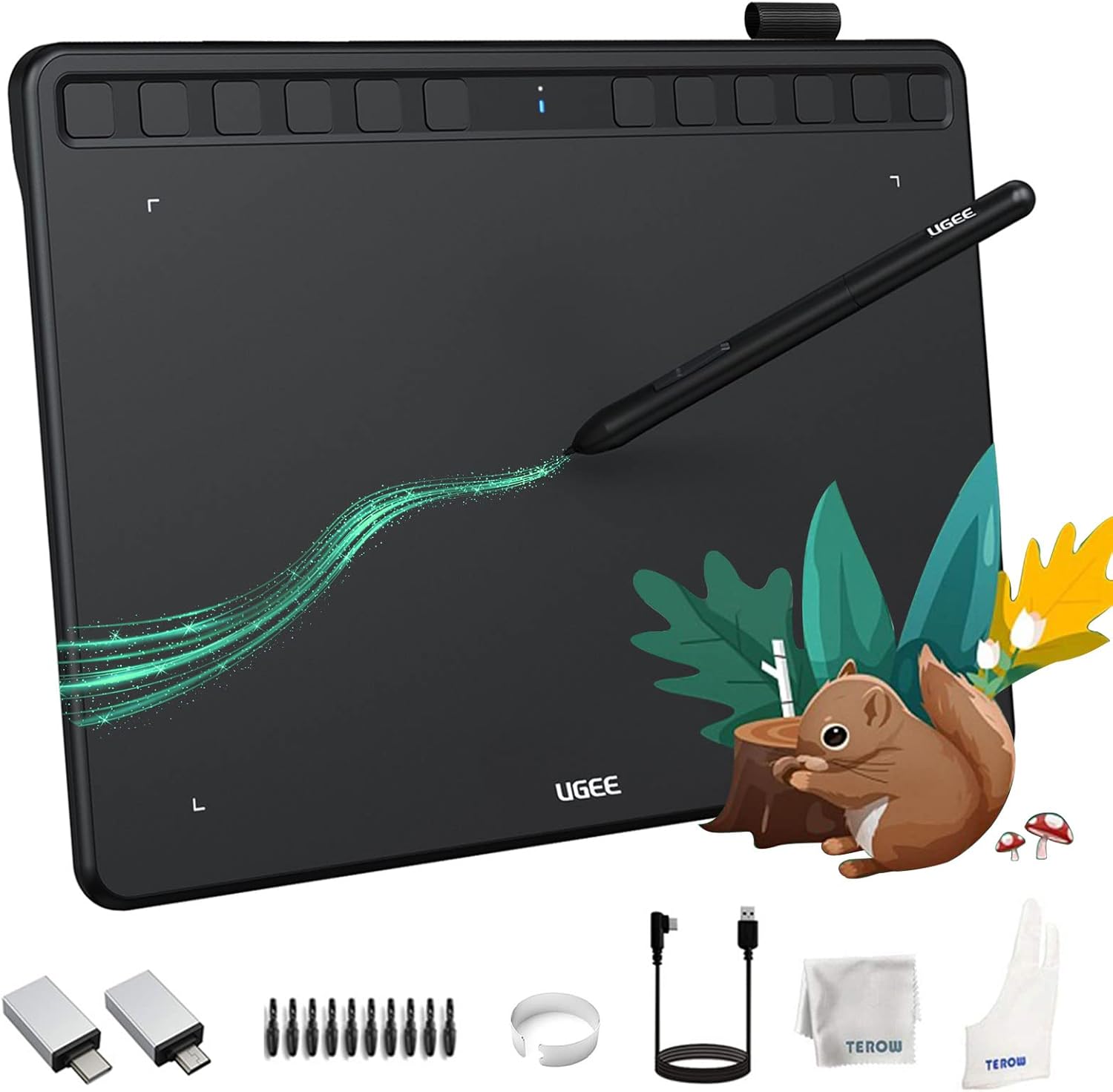 UGEE S640W Wireless Graphics Drawing Tablet 6x4 Inch Ultrathin Digital Art Pad with 10 Hot Keys & 8192 Levels Battery-Free Stylus for Sketch/ Online