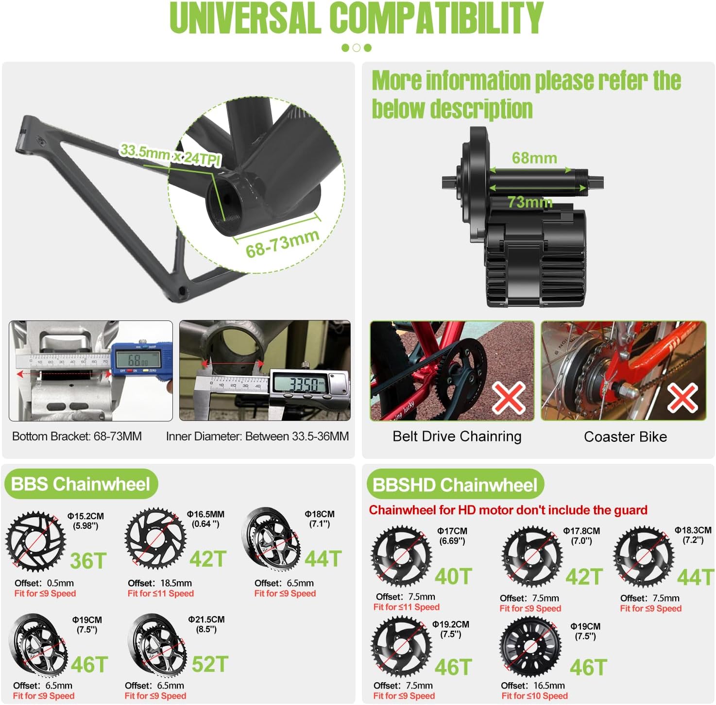 BAFANG Ebike Conversion Kit,BBS02 BBSHD Mid Drive Kit with Battery(Optional) Gear Sensosr for BB68-73MM Moutain Bike,Commuter Bike,Trike(EKD01