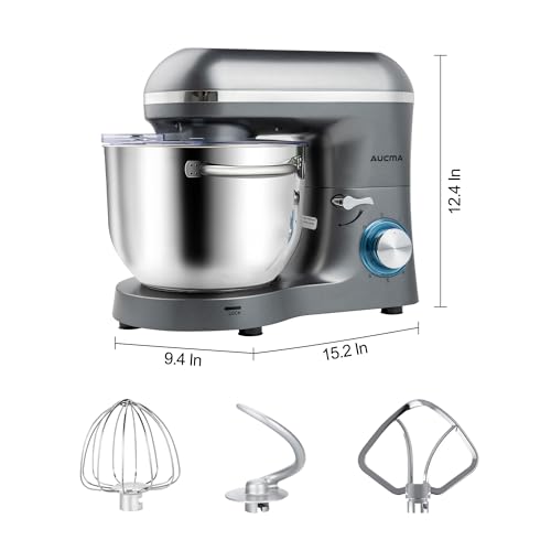 Aucma Stand Mixer,6.5-QT 660W 6-Speed Tilt-Head Food Mixer, Kitchen Electric Mixer with Dough Hook, Wire Whip & Beater (6.5QT, Black)