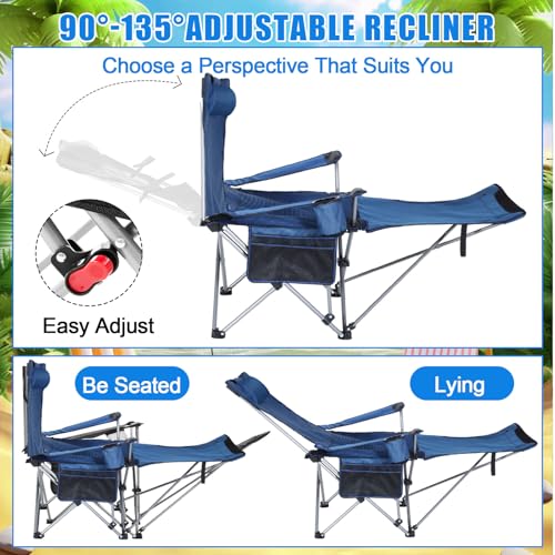 Karenhi 2 Set Beach Camping Chair with Umbrella for Adult Folding Reclining Camping Chair with Foot Rest Adjustable Clamp Canopy Shade for Outdoor