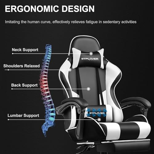 GTPLAYER Gaming Chair, Computer Chair with Footrest and Lumbar Support