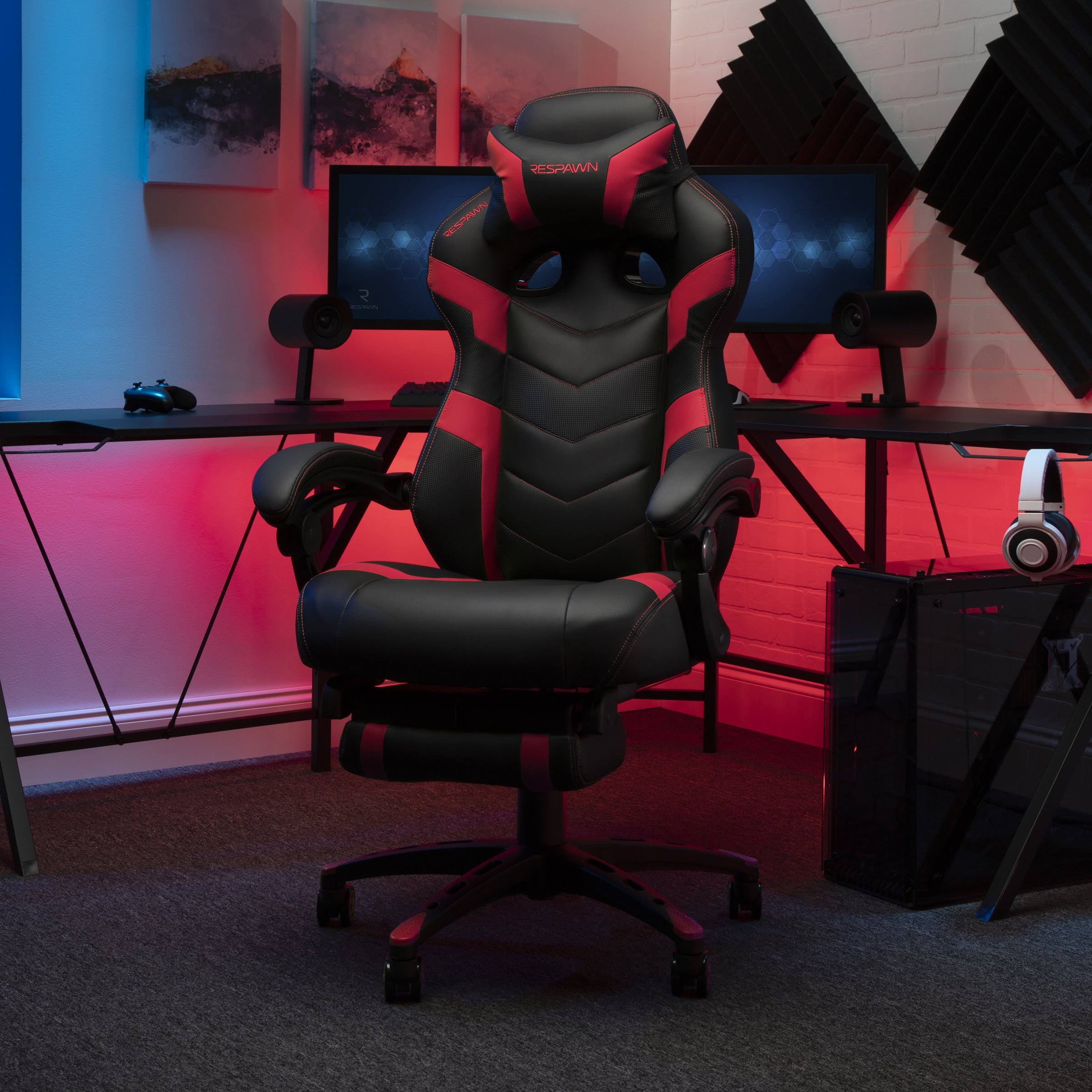 Respawn 110 Pro Racing Style Gaming Chair, Reclining Ergonomic Chair with Built-in Footrest, Red
