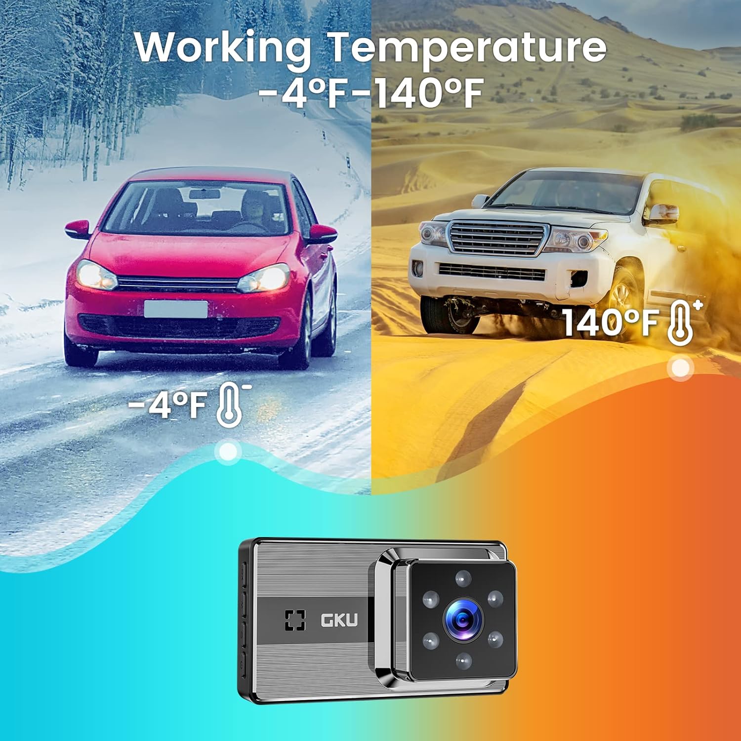 GKU Dash Cam Front and Rear Full HD Dual 1080P Dash Camera for Cars, 170° Wide Angle Backup Car Camera with Super Night Vision