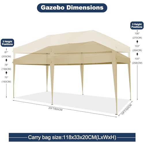 COBIZI Canopy 10x20 Pop Up Canopy Tent with 6 Sidewalls Party Tents for Parties Weddings Backyard Waterproof Canopy Outdoor Commercial Canopy Event