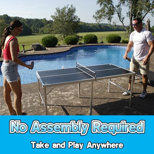 PartyLife 6 ft x 3 ft Ping Pong Table Tennis Table | Mid-Size Portable Folding Indoor Outdoor Ping Pong Table Tennis Table w/Optional LED Lights |