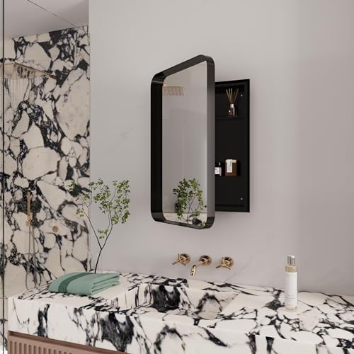Recessed Metal Framed Medicine Cabinet with Mirror and Adjustable Shelves - Wall Mounted Storage Solution for Modern Bathrooms