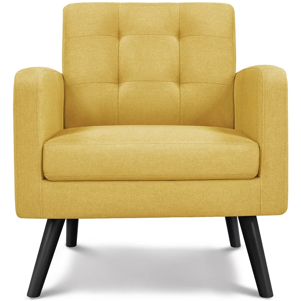 Yaheetech 2pcs Mid Century Fabric Arm Chair Tufted Accent Chair with Wooden Leg, Yellow