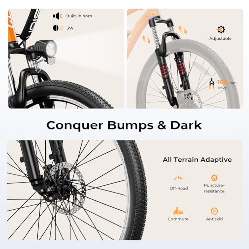 Jasion EB5 Electric Bike for Adults with Peak 500W Brushless Motor, 40Miles 20MPH Commuting Electric Mountain Bike with 360Wh Removable Battery