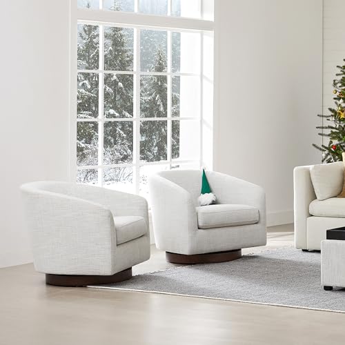 CHITA Swivel Accent Chair, FSC Certified Upholstered Fabric Barrel Chair for Living Room, Fully Assembled, Flax Beige