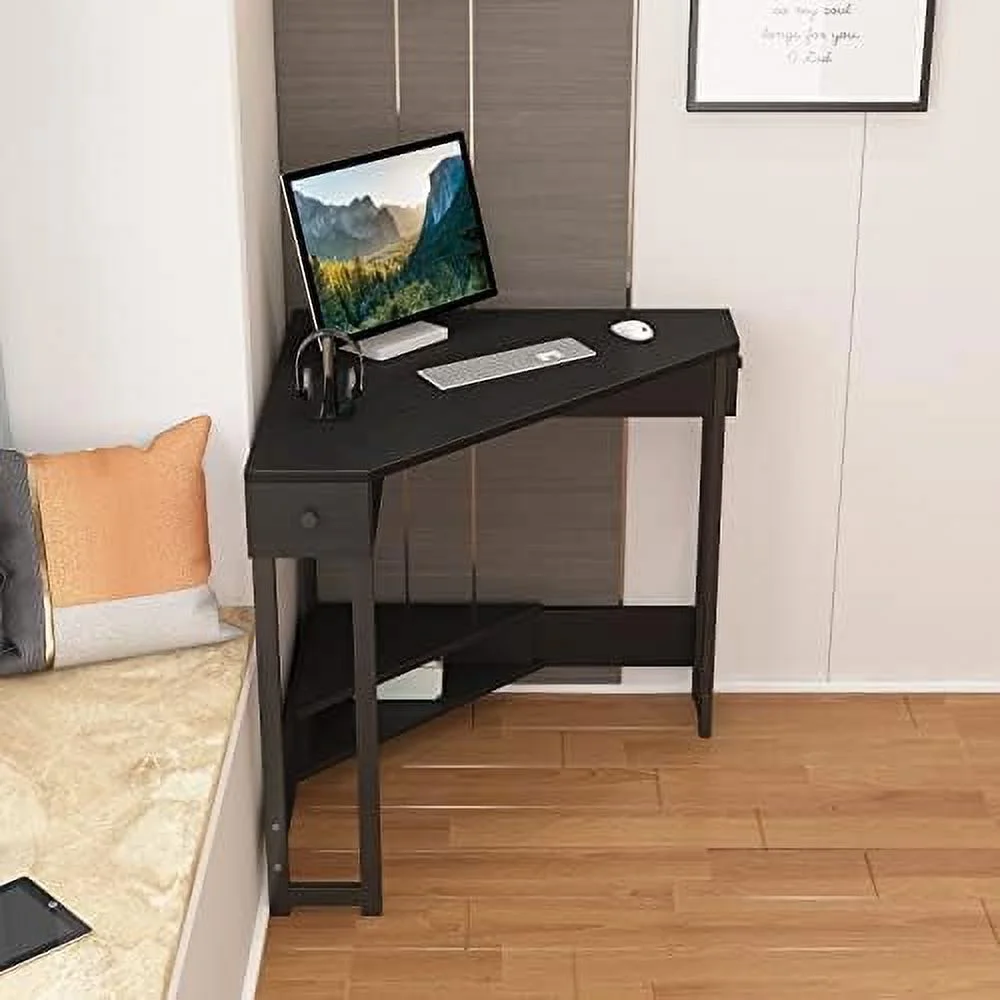 YZboomLife Corner Desk 31.5 Inch Triangle Computer Desk  Workstation with Drawer for Small Space  Small Corner Desk Space Saving with   for Home
