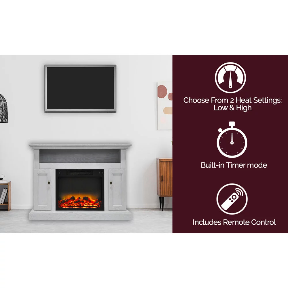 Cambridge Sorrento 47'' Electric Fireplace with Enhanced Log Insert | For Rooms up to 210 Sq.Ft. | TV Stand | Remote | White Mantel | Adjustable Heat