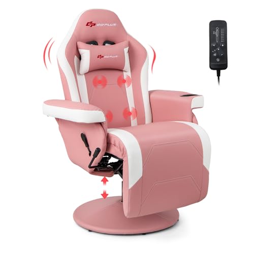 Goplus Massage Gaming Chair, Racing Style Gaming Recliner w/Adjustable Backrest and Footrest