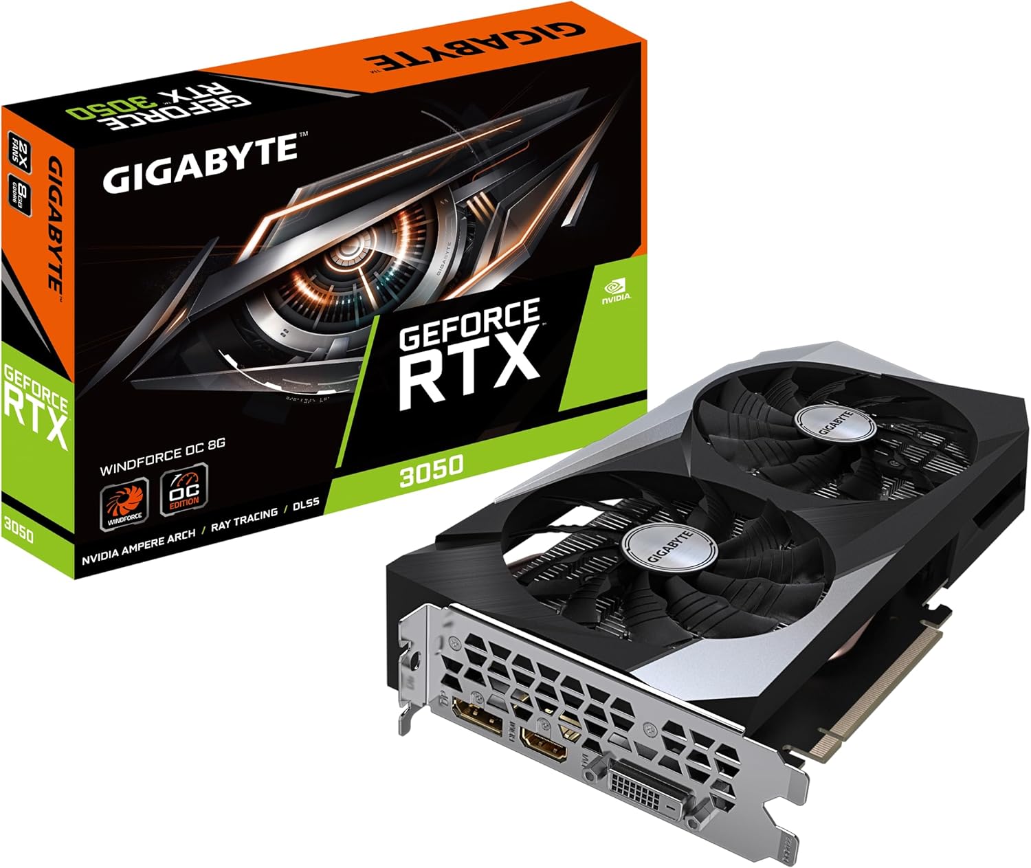GIGABYTE NVIDIA GeForce RTX 3050 WINDFORCE OC Graphics Card - 8GB GDDR6, 128-bit, PCI-E 4.0, 1792MHz Core Clock, 1x DP 1.4, 1x HDMI 2.1