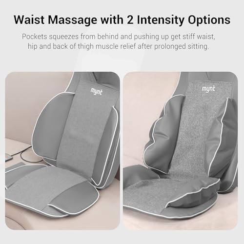 Mynt FSA HSA Eligible 3D Shiatsu Neck and Back Massager for Chair with 10 Deep Kneading Nodes, Back Massage with Heat