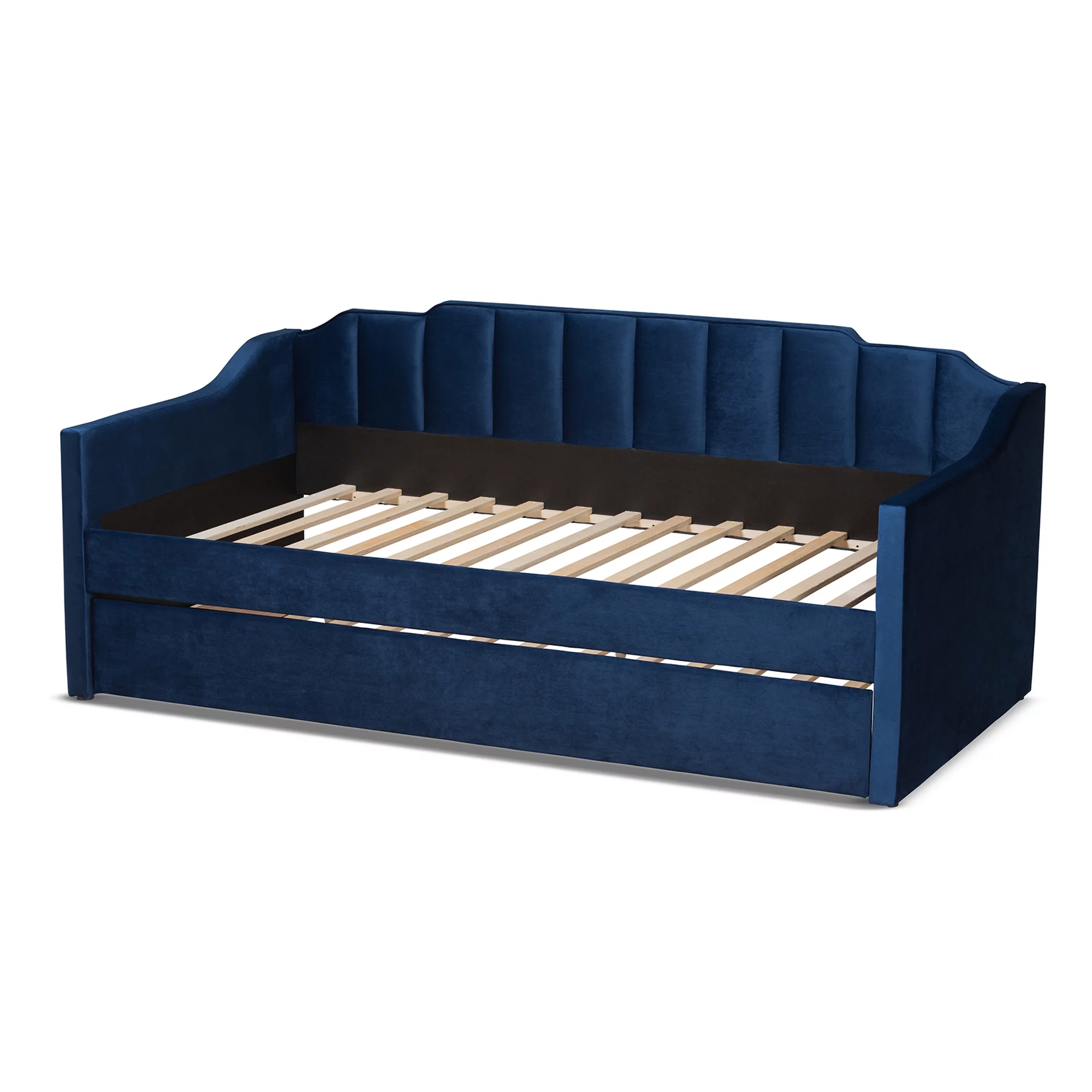 Baxton Studio Lennon Modern Engineered Wood with Trundle Daybed, Twin, Navy Blue