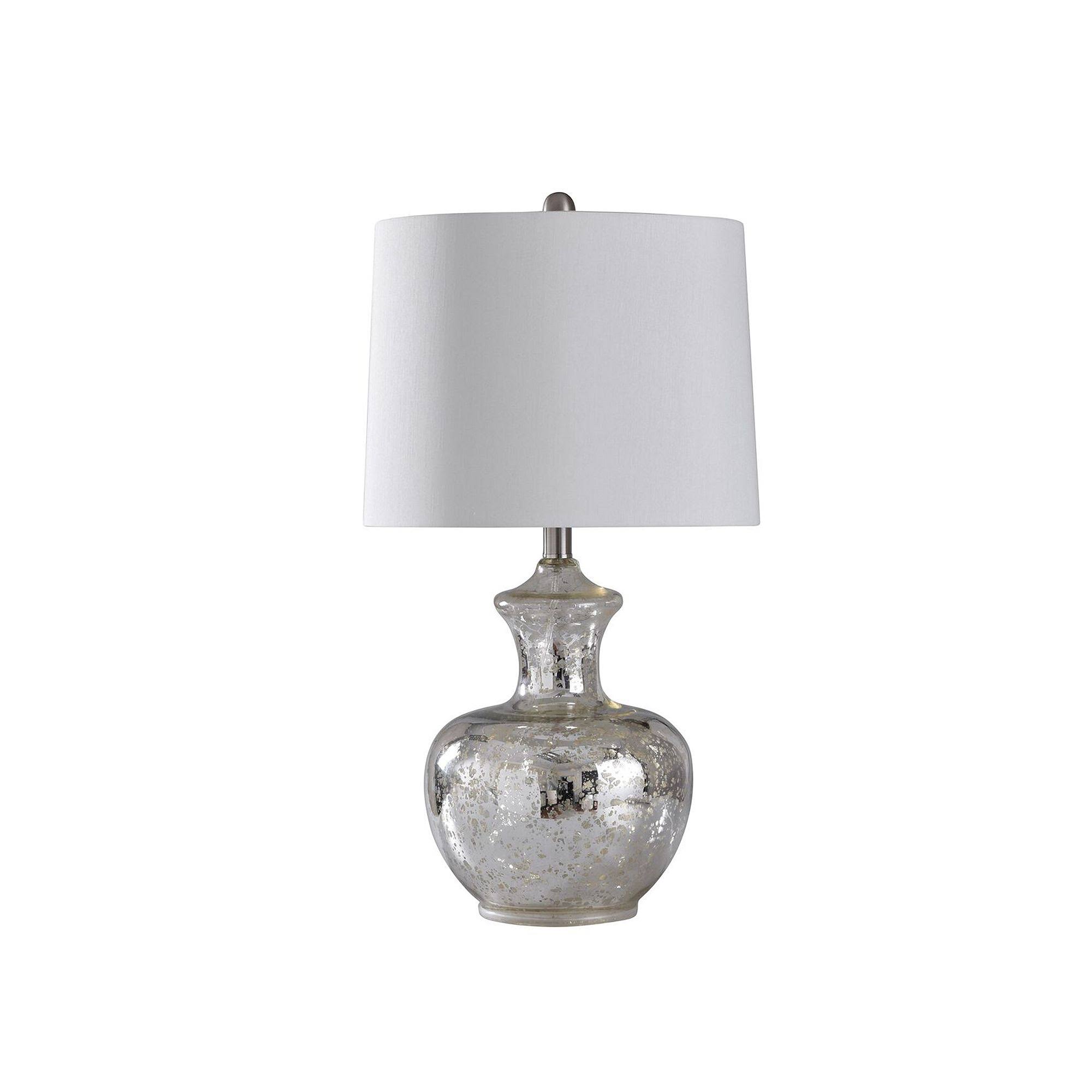 StyleCraft Mercury Glass Silver Mercury Table Lamp - Off White Shade