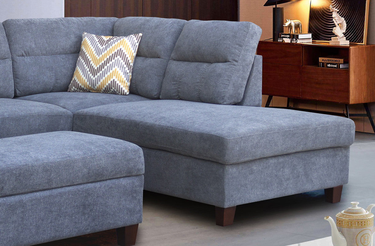 Diego Fabric Sectional Sofa with Ottoman and 2  Pillows Gray
