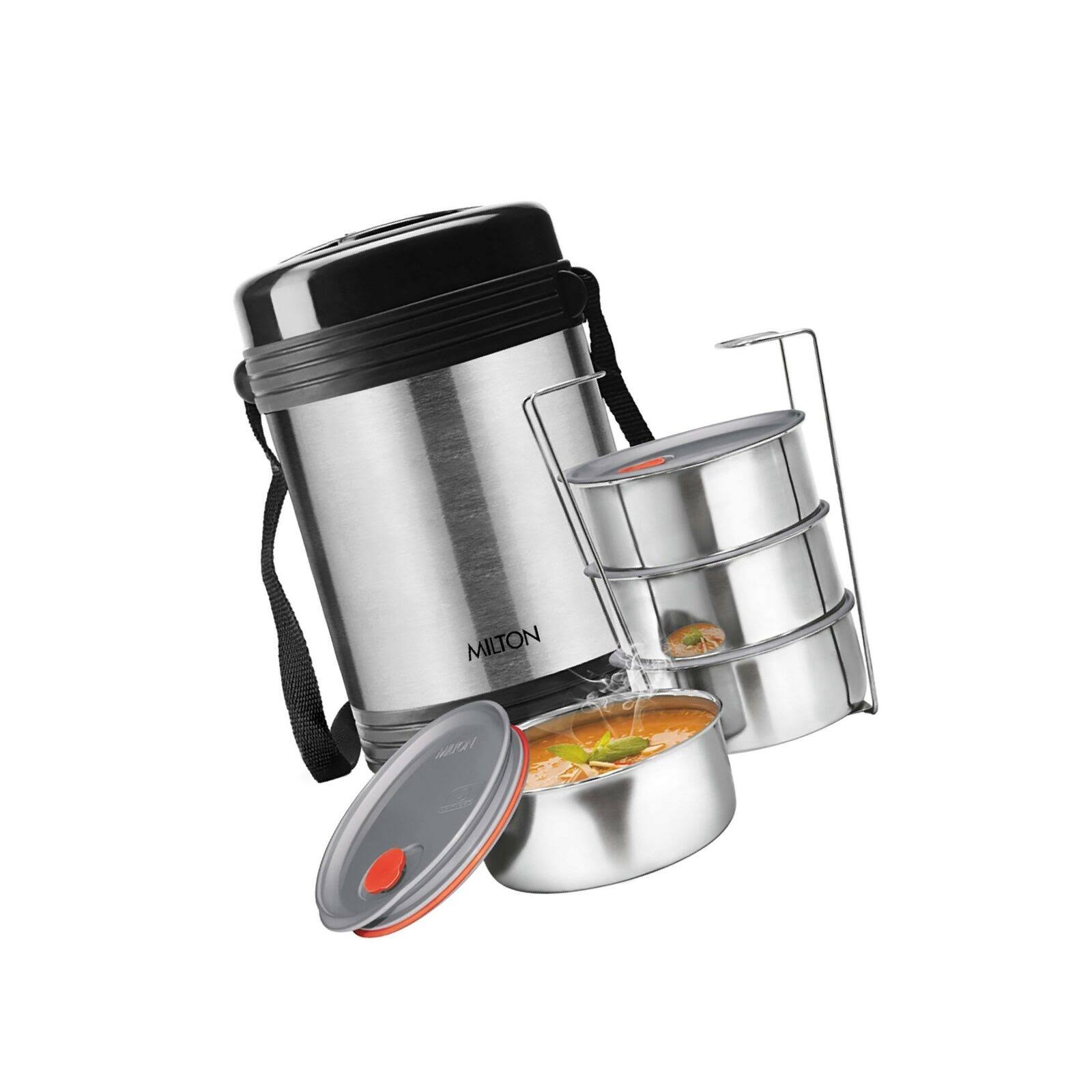 Milton Legend 4 Lunch Box Tiffin Insulated Stainless Steel, Silver 3 Liters