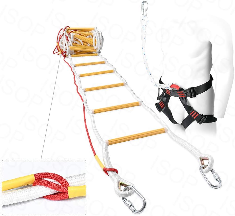 ISOP Fire Escape Ladder for Second Story Windows 13ft Weather Resistant Safety Rope Window Ladder Fire Escape 2 Story with Hooks (13ft with Hooks)