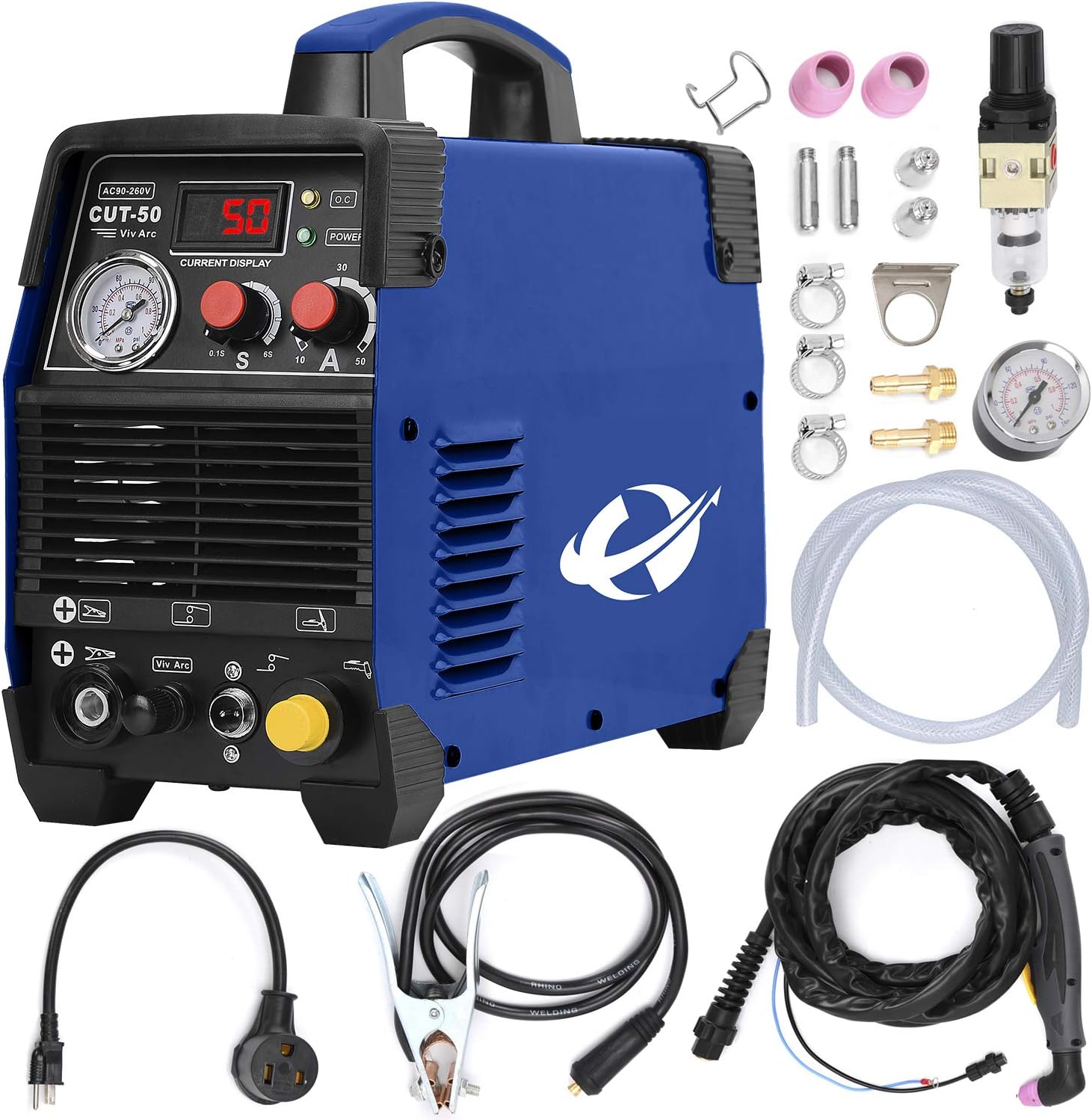 50Amp Non-Touch Pilot Air Plasma Cutter 110V / 220V Dual Voltage Inverter DC Digital Display IGBT Portable Cutting Machine