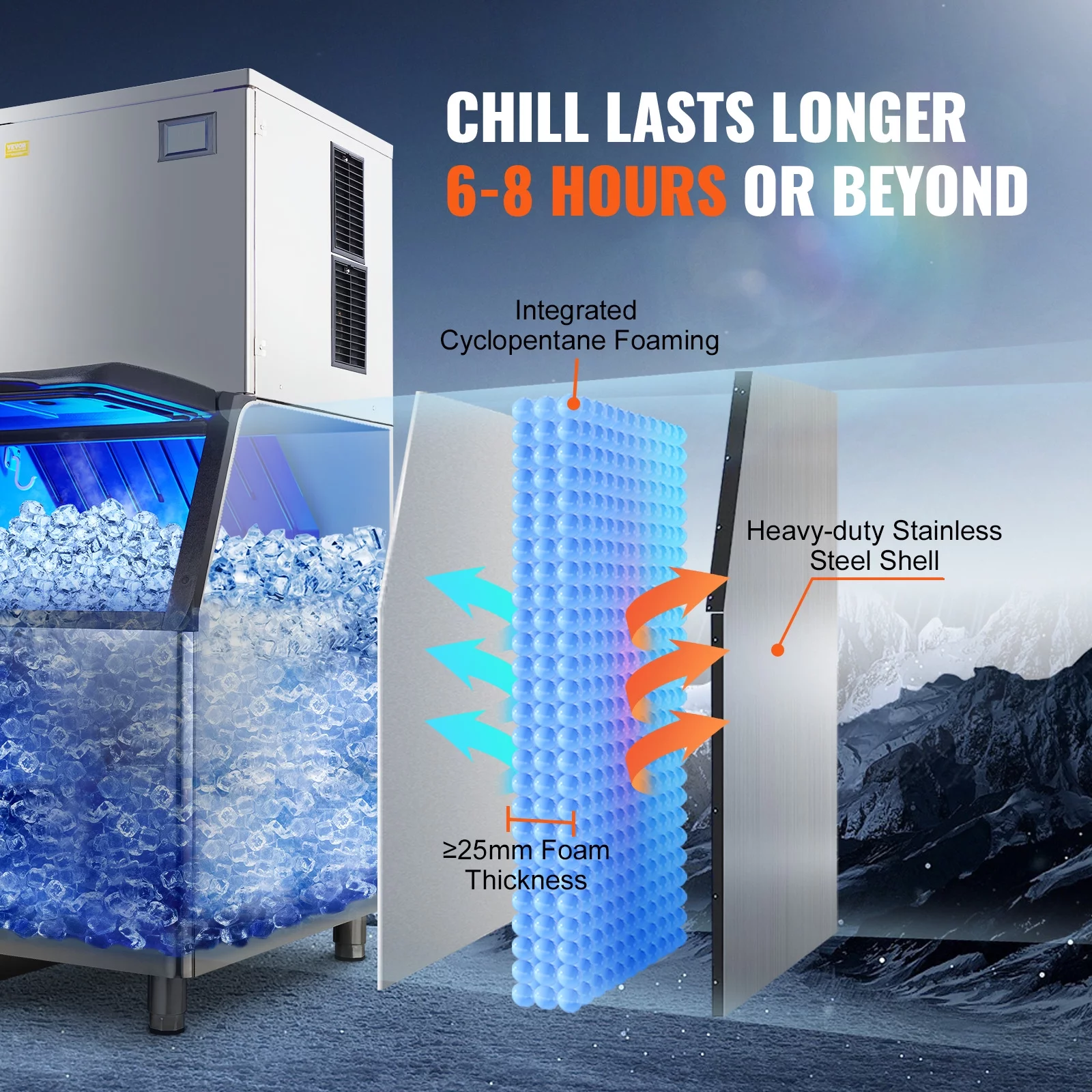 BENTISM Commercial Ice Maker 400lbs/24H, 330LBS Large Storage Bin, ETL Approved, Clear Cube, Advanced LCD Panel, SECOP Compressor, Air Cooled