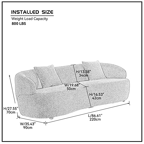 86.61" Curved Living Room Sofa Couch，Uphostery Boucle Couch, Mid-Century Modern Cream Cloud Couch for Bedroom Small Apartment (Orange, 3 Seat)…