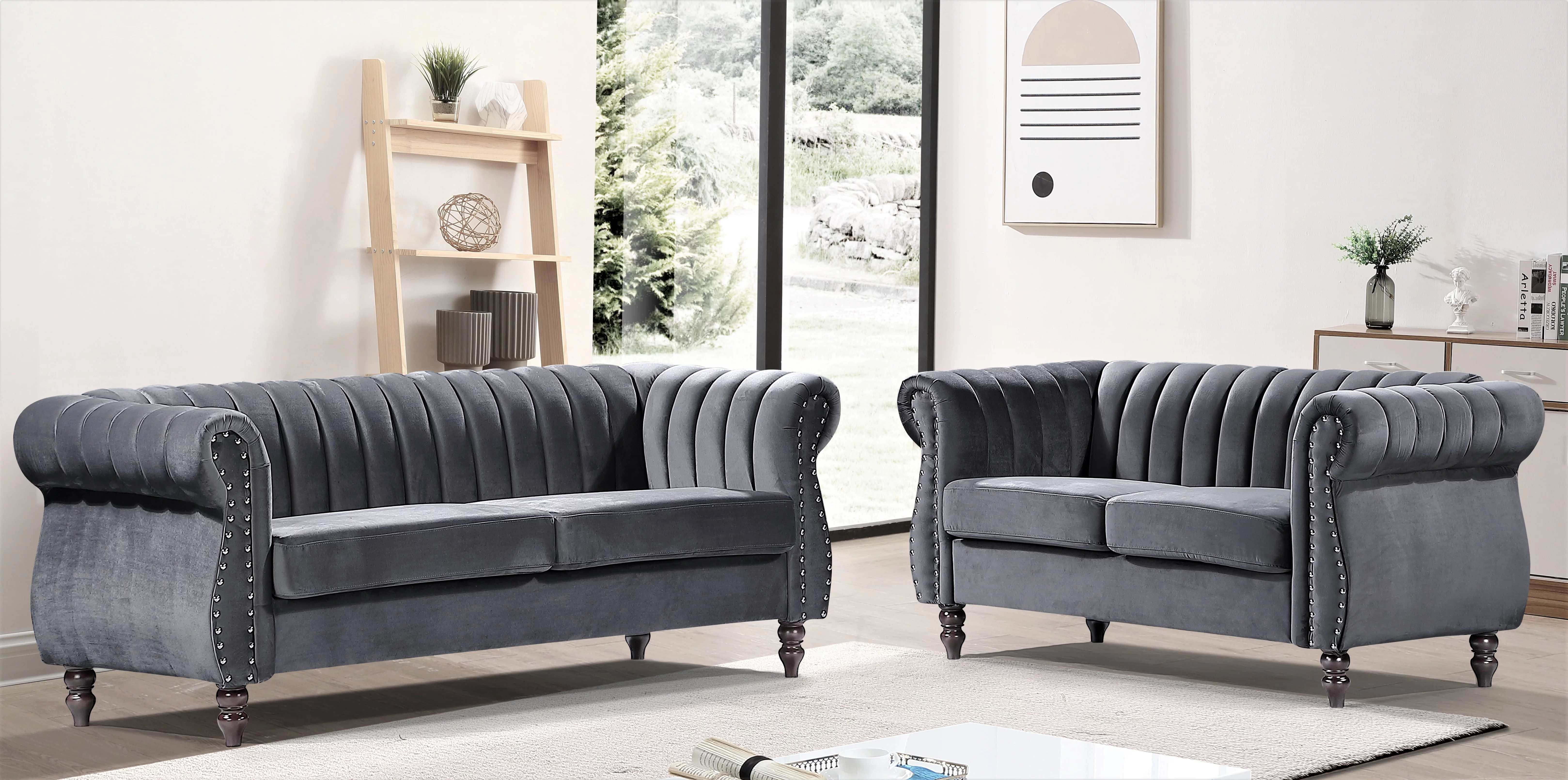 Adibah Velvet Chesterfield 2 Pieces Living Room Set