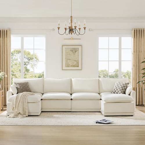 CHITA 113" Oversized Cloud Sectional Couch, Modern Modular Sectional Sofa Set for Living Room, 4 Seater L Shaped Couch, Cream