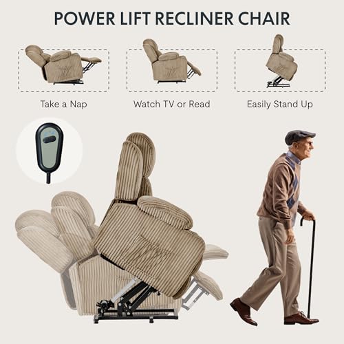 FLEXISPOT XL31 Power Lift Recliner Chair for Elderly, Electric Lift Chair with Massage & Heat, PU Leather Reclining Sofa w/Cup Holders